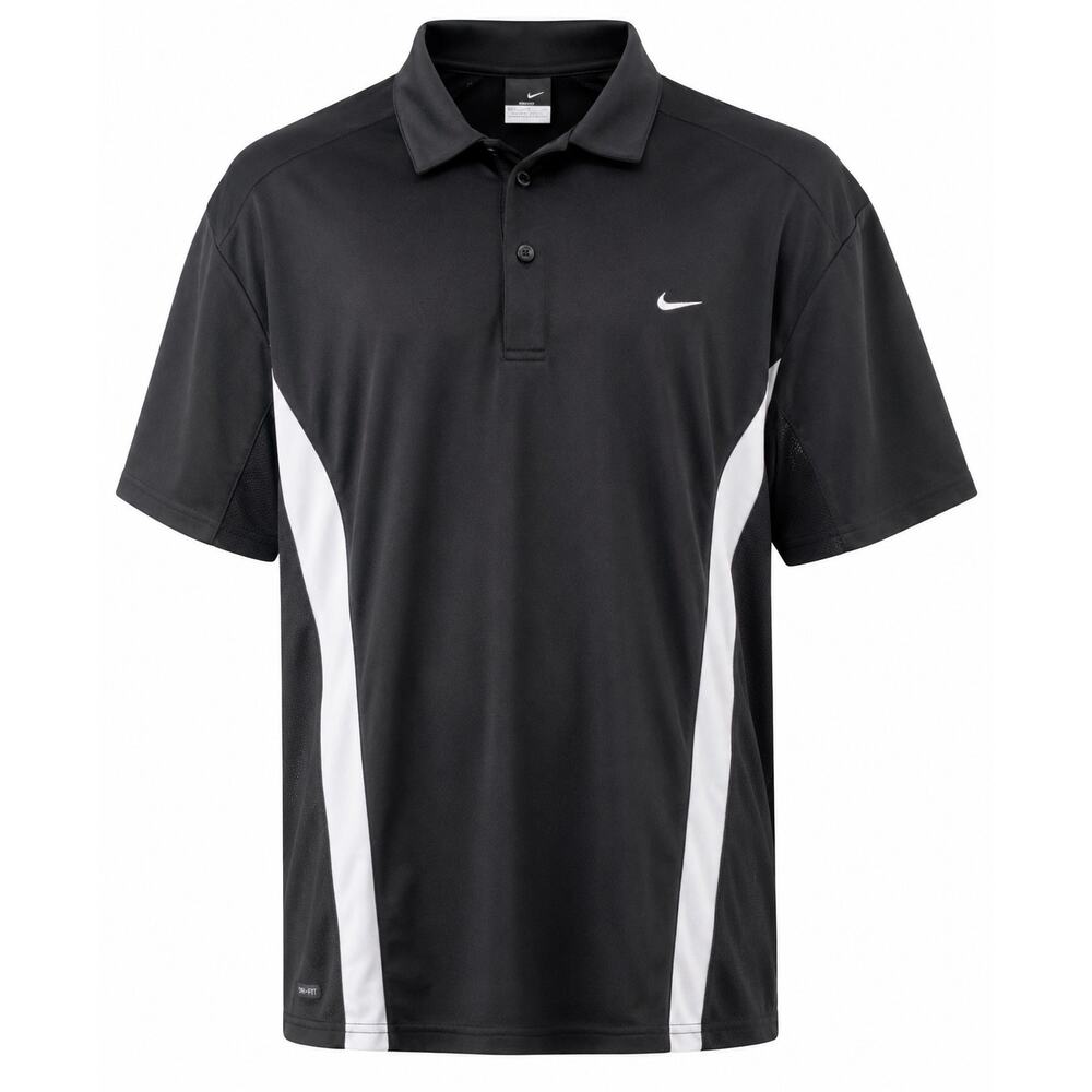 Nike Dri-FIT Polo Shirt Black White Tennis Golf Athletic XL